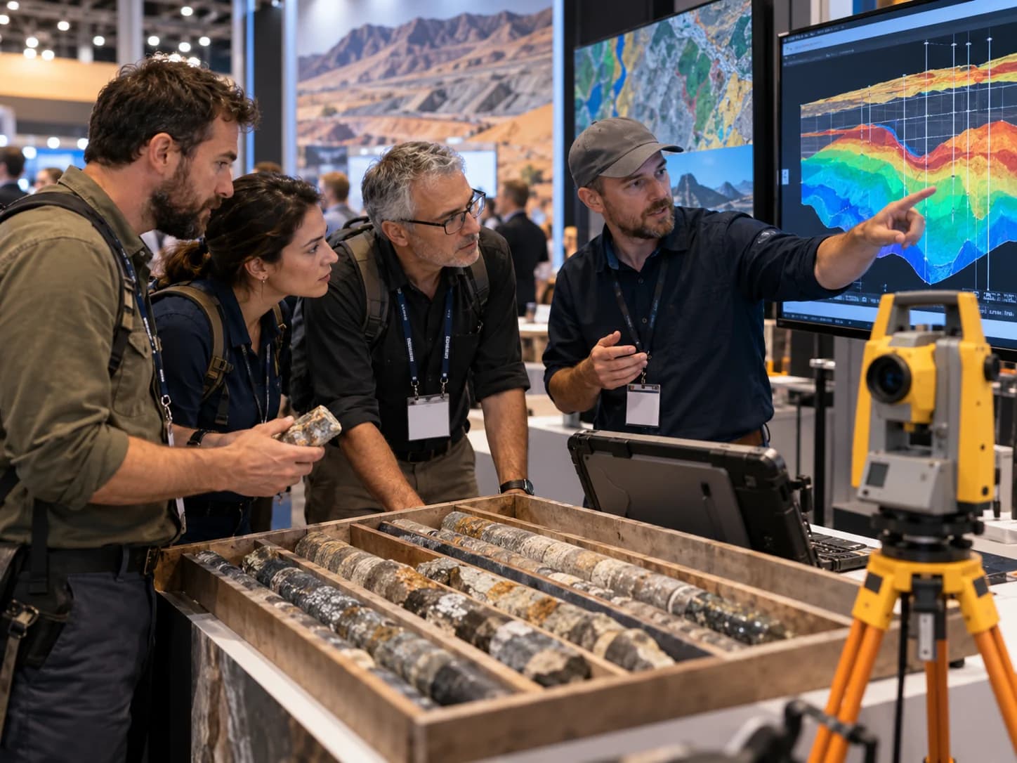 Geological specialists reviewing subsurface data for mineral resource assessment